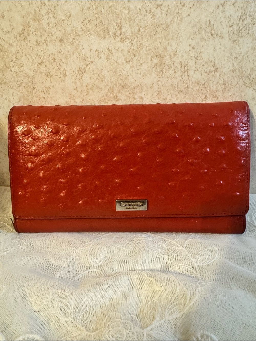 Coral color Alexander Avenue Ostrich Women's Clutch Wallet - kate Spade